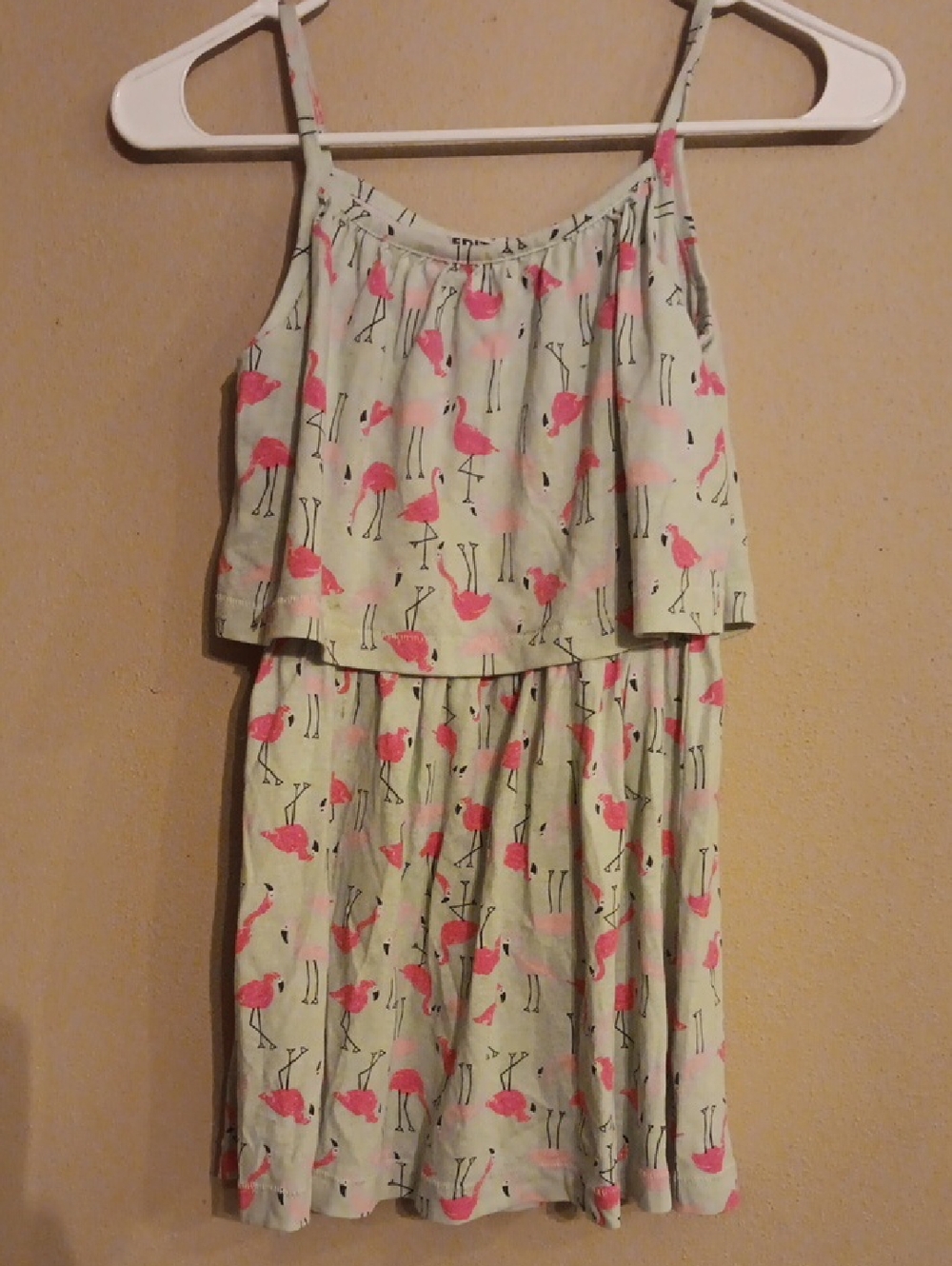 Basic Editions Girls Mint Green Dress with Pink Flamingo Print